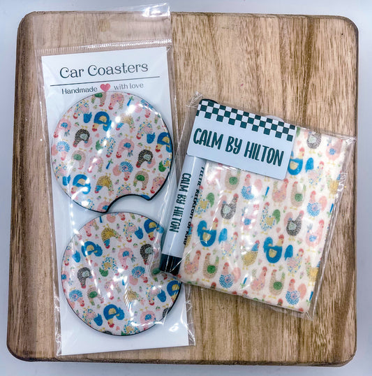 WATERCOLOR CHICKENS CAR SET - CALM BY HILTON