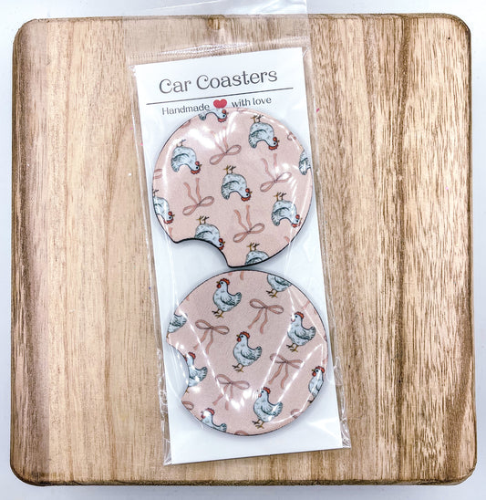 CHICKEN & BOWS CAR COASTER PACK